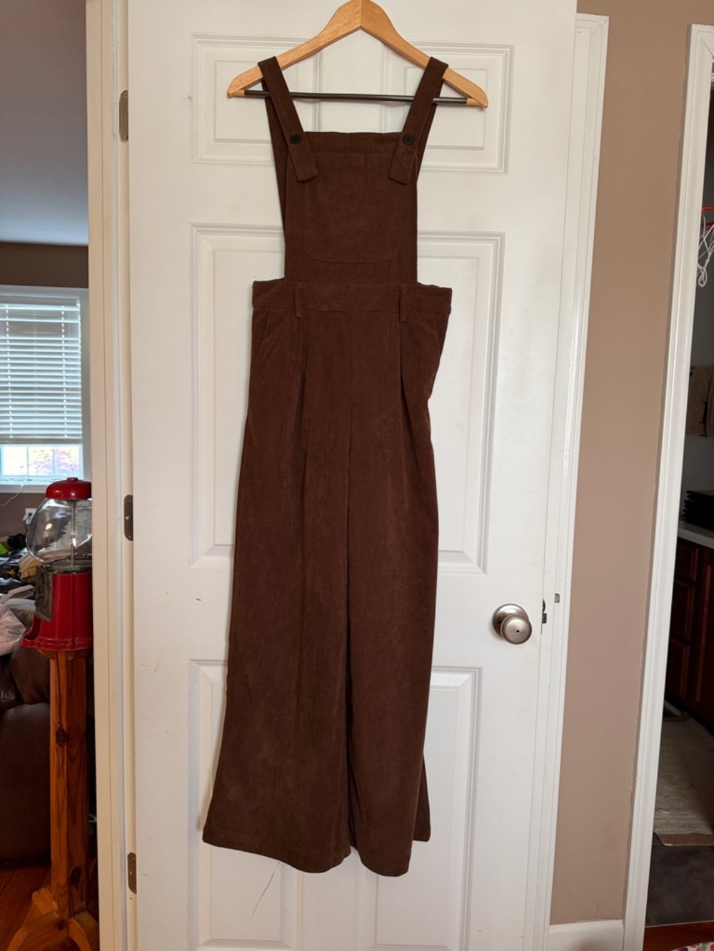 Commense Brown Corduroy Wide-Leg Overalls Jumpsuit